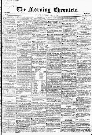 cover page of Morning Chronicle published on May 8, 1856