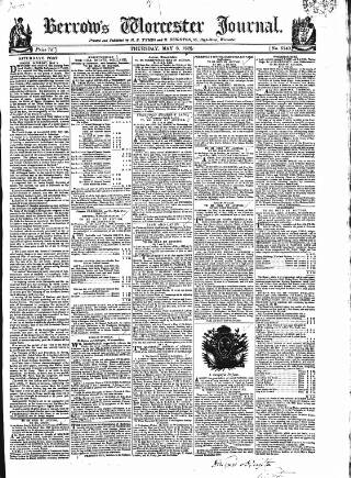 cover page of Worcester Journal published on May 8, 1828
