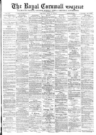 cover page of Royal Cornwall Gazette published on May 8, 1890