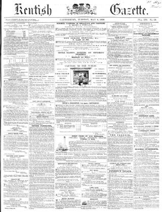 cover page of Kentish Gazette published on May 8, 1860