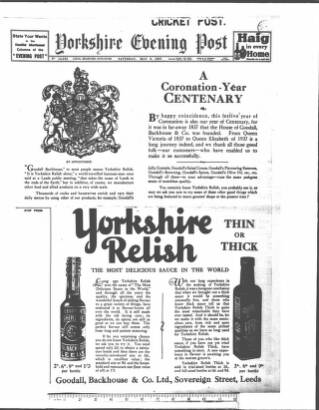cover page of Yorkshire Evening Post published on May 8, 1937