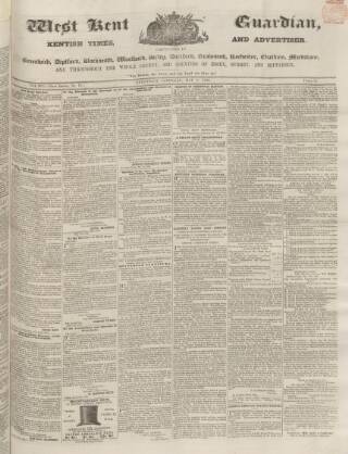 cover page of West Kent Guardian published on May 8, 1852