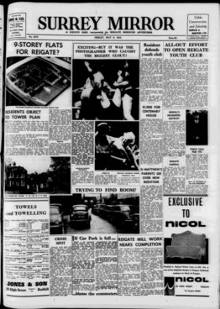 cover page of Surrey Mirror published on May 8, 1964