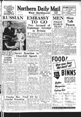 cover page of Hartlepool Northern Daily Mail published on May 8, 1954