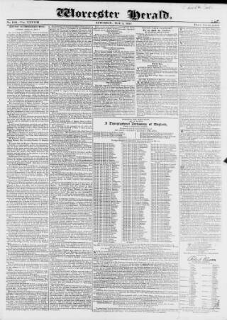 cover page of Worcester Herald published on May 8, 1830