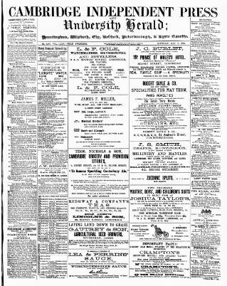 cover page of Cambridge Independent Press published on May 9, 1885