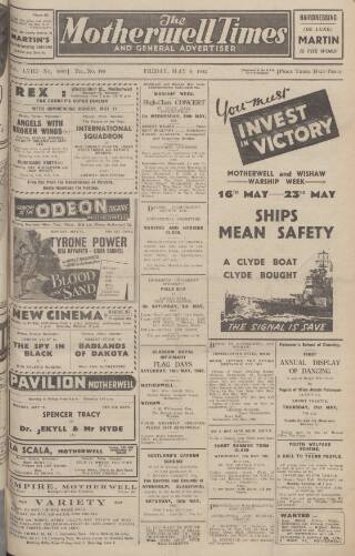 cover page of Motherwell Times published on May 8, 1942