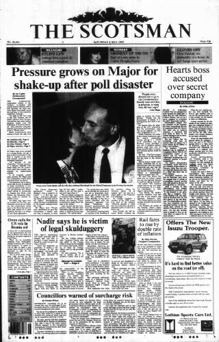 cover page of The Scotsman published on May 8, 1993