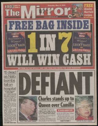 cover page of Daily Mirror published on May 8, 1999