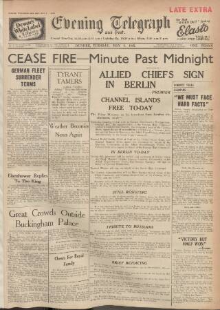 cover page of Dundee Evening Telegraph published on May 8, 1945