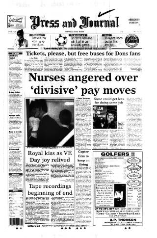 cover page of Aberdeen Press and Journal published on May 8, 1995