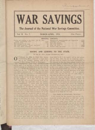 cover page of War Savings published on March 1, 1918