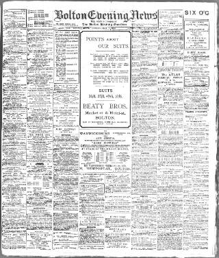cover page of Bolton Evening News published on May 8, 1908