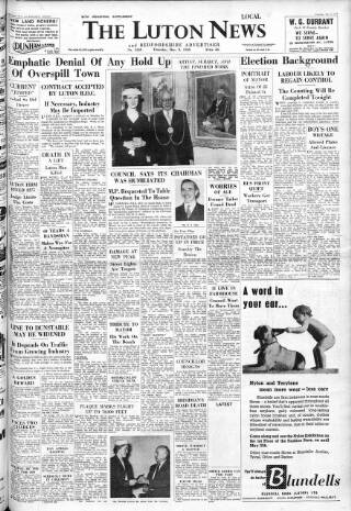 cover page of Luton News and Bedfordshire Chronicle published on May 8, 1958