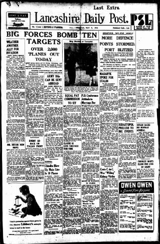 cover page of Lancashire Evening Post published on May 9, 1944