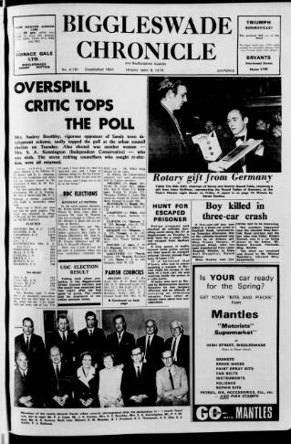cover page of Biggleswade Chronicle published on May 8, 1970