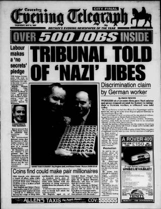 cover page of Coventry Evening Telegraph published on May 8, 1997