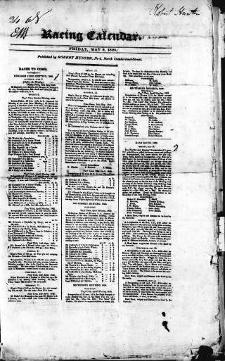cover page of The Irish Racing Book and Sheet Calendar published on May 8, 1829