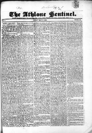 cover page of Athlone Sentinel published on May 8, 1840