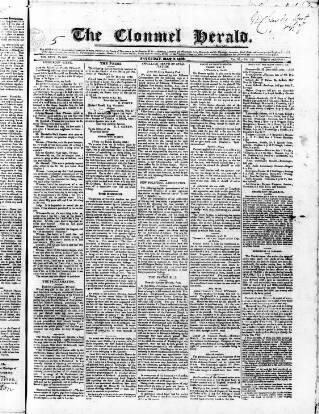cover page of Clonmel Herald published on May 8, 1830