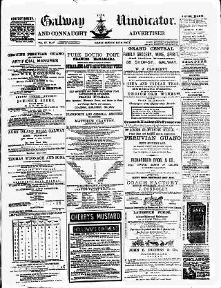 cover page of Galway Vindicator, and Connaught Advertiser published on May 8, 1886
