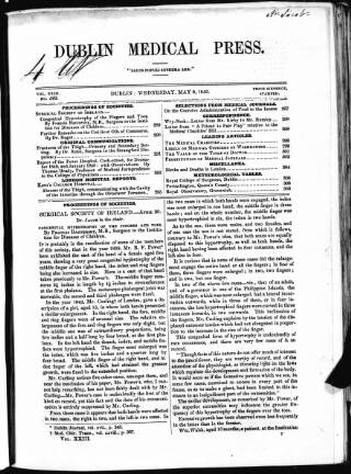 cover page of Dublin Medical Press published on May 8, 1850
