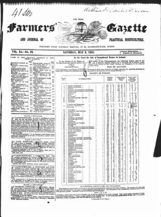 cover page of Farmer's Gazette and Journal of Practical Horticulture published on May 8, 1852