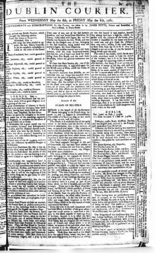cover page of Dublin Courier published on May 8, 1761