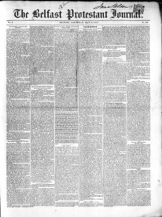 cover page of Belfast Protestant Journal published on May 8, 1847