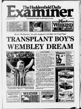 cover page of Huddersfield Daily Examiner published on May 8, 1993