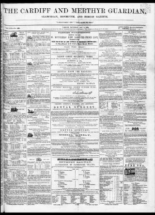 cover page of Cardiff and Merthyr Guardian, Glamorgan, Monmouth, and Brecon Gazette published on May 8, 1858