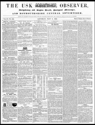 cover page of Usk Observer published on May 8, 1858