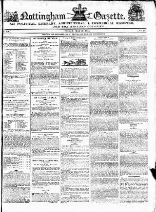 cover page of Nottingham Gazette published on May 26, 1815