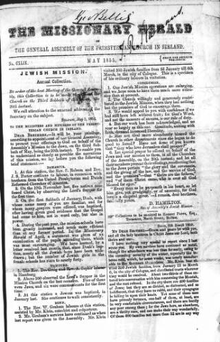 cover page of Missionary Herald of the Presbyterian Church in Ireland published on May 7, 1855