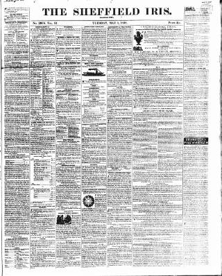 cover page of Sheffield Iris published on May 8, 1838