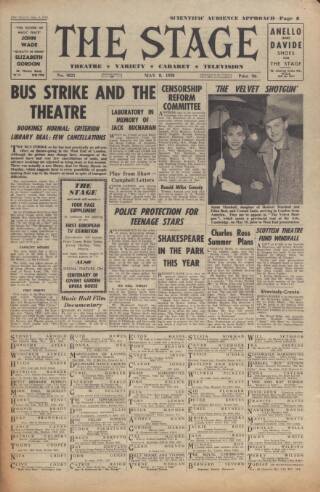 cover page of The Stage published on May 8, 1958