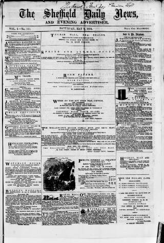cover page of Sheffield Daily News published on May 8, 1858
