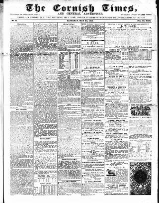 cover page of Cornish Times published on May 8, 1858