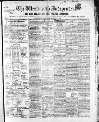 cover page of Westmeath Independent published on May 8, 1852