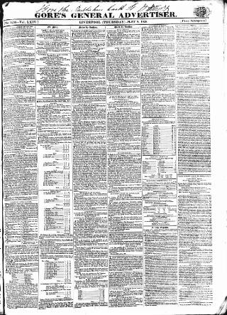 cover page of Gore's Liverpool General Advertiser published on May 8, 1828