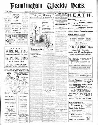 cover page of Framlingham Weekly News published on May 8, 1926
