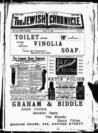 cover page of Jewish Chronicle published on May 8, 1896