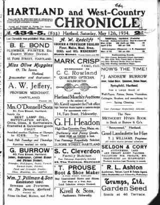 cover page of Hartland and West Country Chronicle published on May 12, 1934