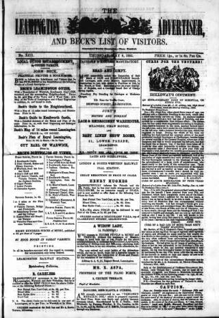 cover page of Leamington Advertiser, and Beck's List of Visitors published on May 8, 1851