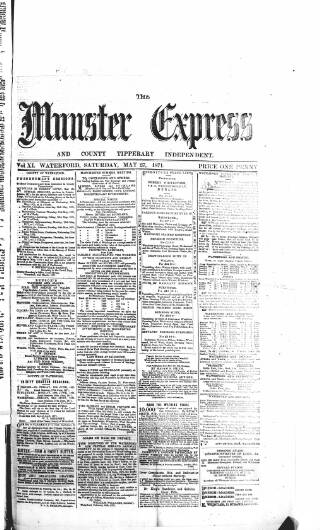 cover page of Munster Express published on May 27, 1871