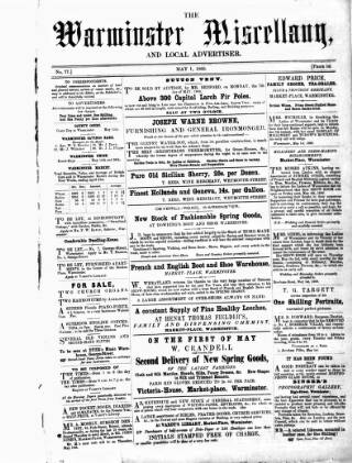 cover page of Warminster Miscellany, and Local Advertiser published on May 1, 1860