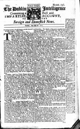 cover page of Dublin Intelligence published on May 8, 1711