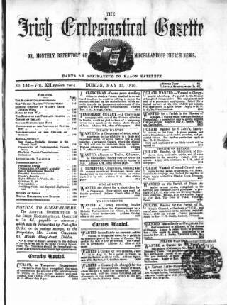 cover page of Irish Ecclesiastical Gazette published on May 23, 1870