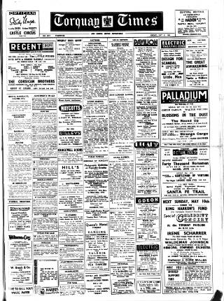 cover page of Torquay Times, and South Devon Advertiser published on May 8, 1942