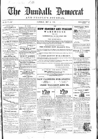 cover page of Dundalk Democrat, and People's Journal published on May 8, 1858